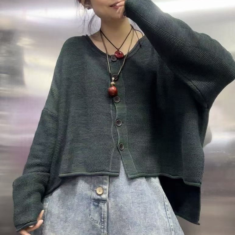 2025 Autumn New Product Literary and Easiest for Match Loose Casual Round Neck Long Sleeve Cotton Knitted Sweater Women's Sweater Top