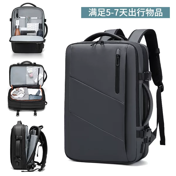 New men's business backpack with large capacity, water-resistant, expandable, suitable for travel, with separate compartments for wet and dry items