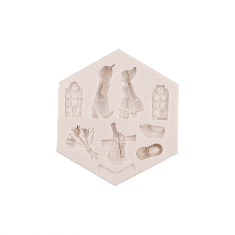 Molde de chocolate molino de viento zapatos de muñeca molde decorativo de silicona flores utensilios para hornear molde de pastel de fondant