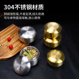 304不锈钢米饭碗双层防烫隔热碗带盖金色儿童汤碗韩式料理泡菜碗
