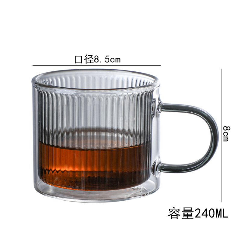 Taza de café de vidrio de doble capa resistente al calor, con asa, diseño vertical y elegante