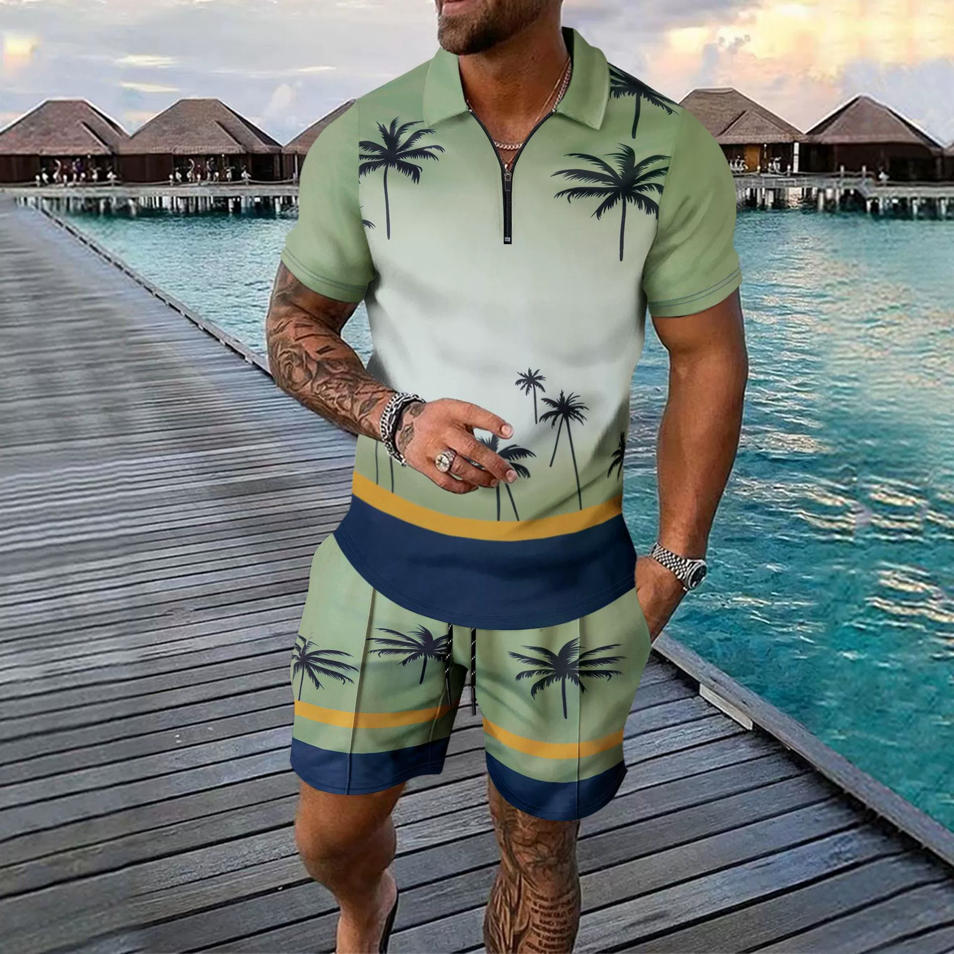 Летняя распродажа 2025 года: новый модный спортивный костюм из Европы и Америки для мужчин, короткие шорты и футболка с коротким рукавом.