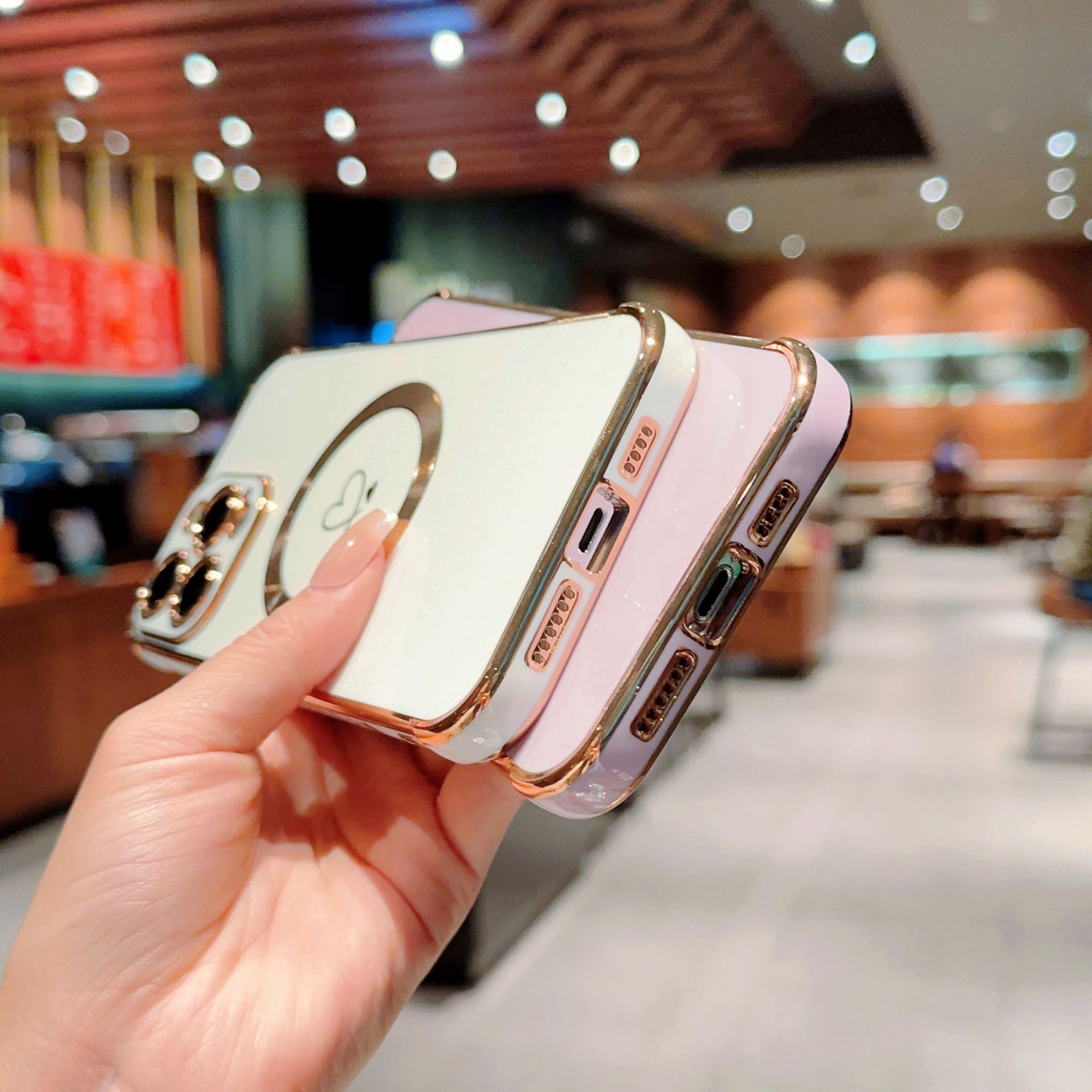 Magnetic Electroplated Double Heart Phone Case For Iphone 17_voghion.com