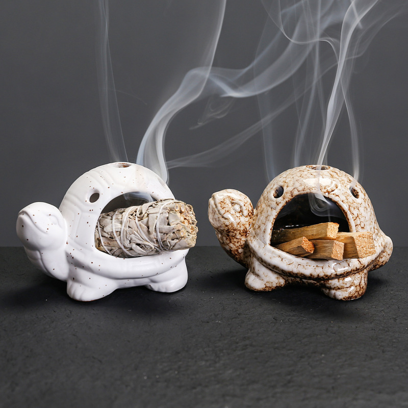 陶瓷 Palo Santo Holder圣木架鼠尾草托盘 创意窑变海龟鱼缸造景|undefined