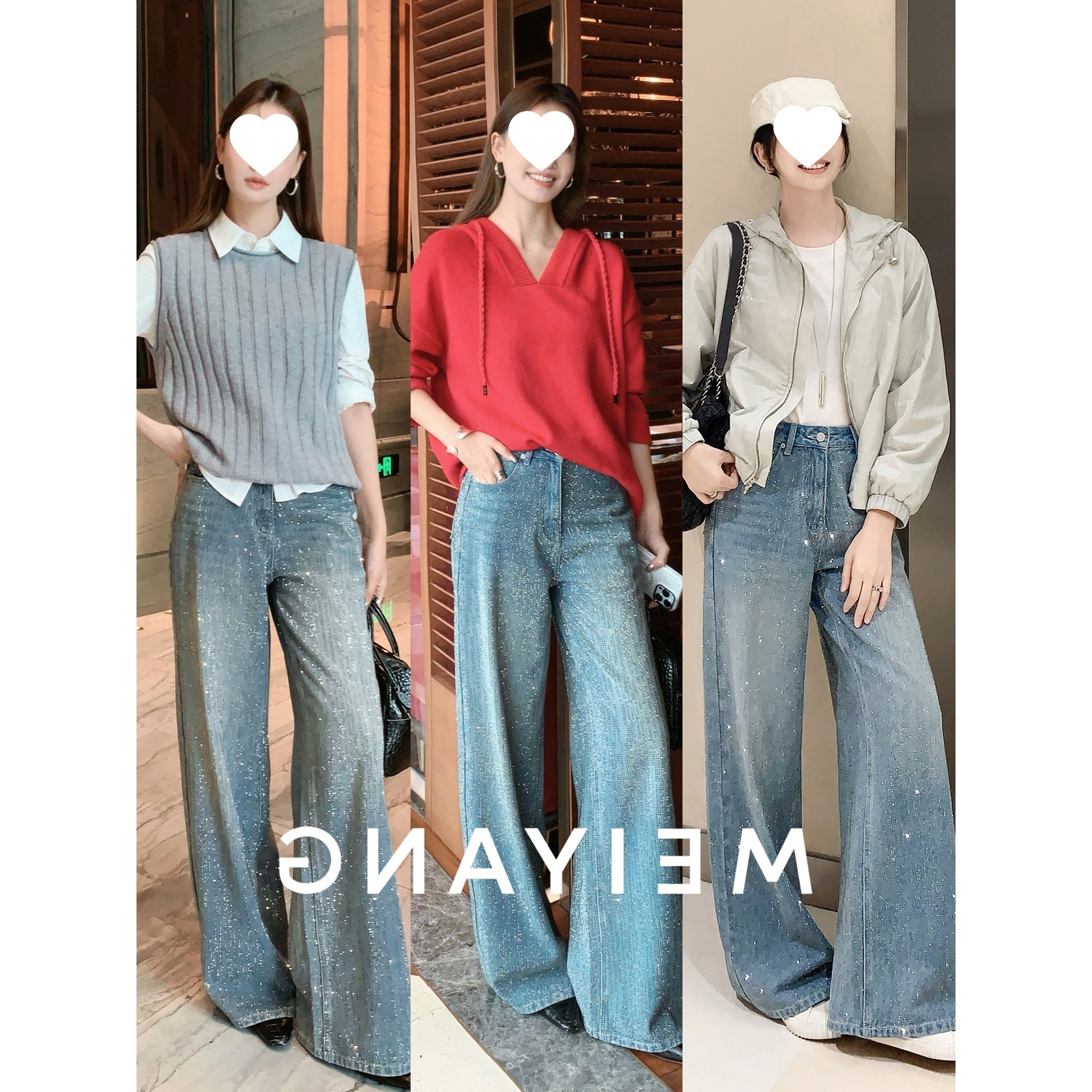 Women's Clothing Galaxy Rhinestone Denim Jeans Super Sparkly Mineral Grey Brushed Warm Regular Fit Women's Spring/Autumn Fashion_ecoleips.com