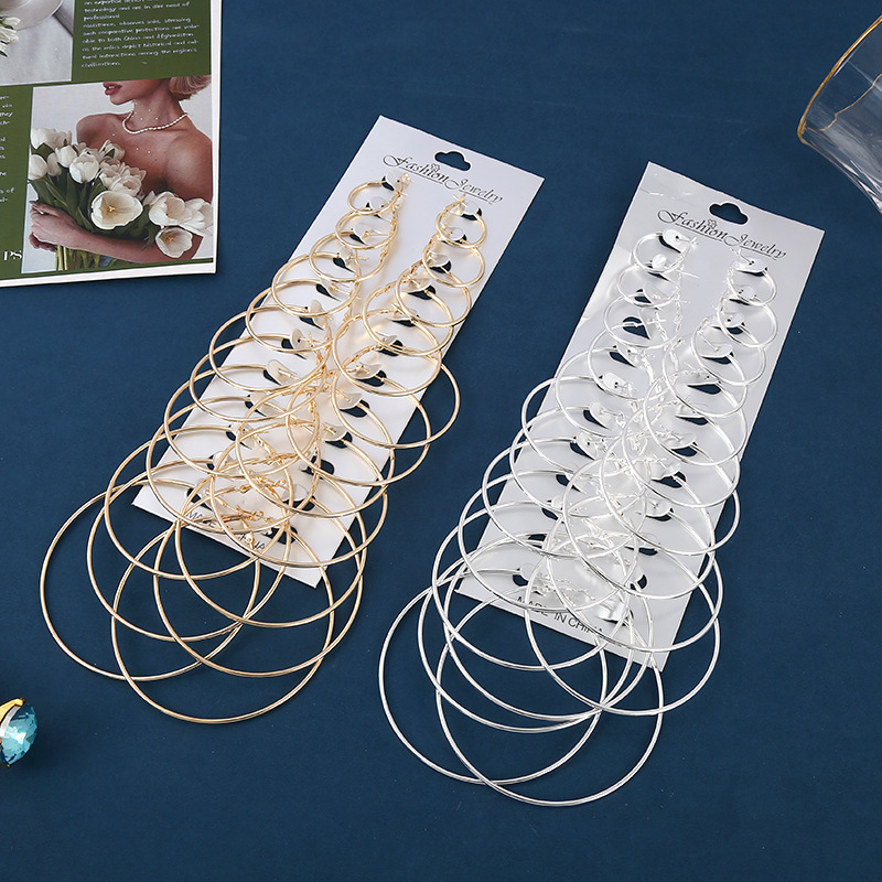 European and American Squat New Ear Jewelry Creative Retro Exaggerated Punk Style Geometric Polygon Earrings Set 12 Pair