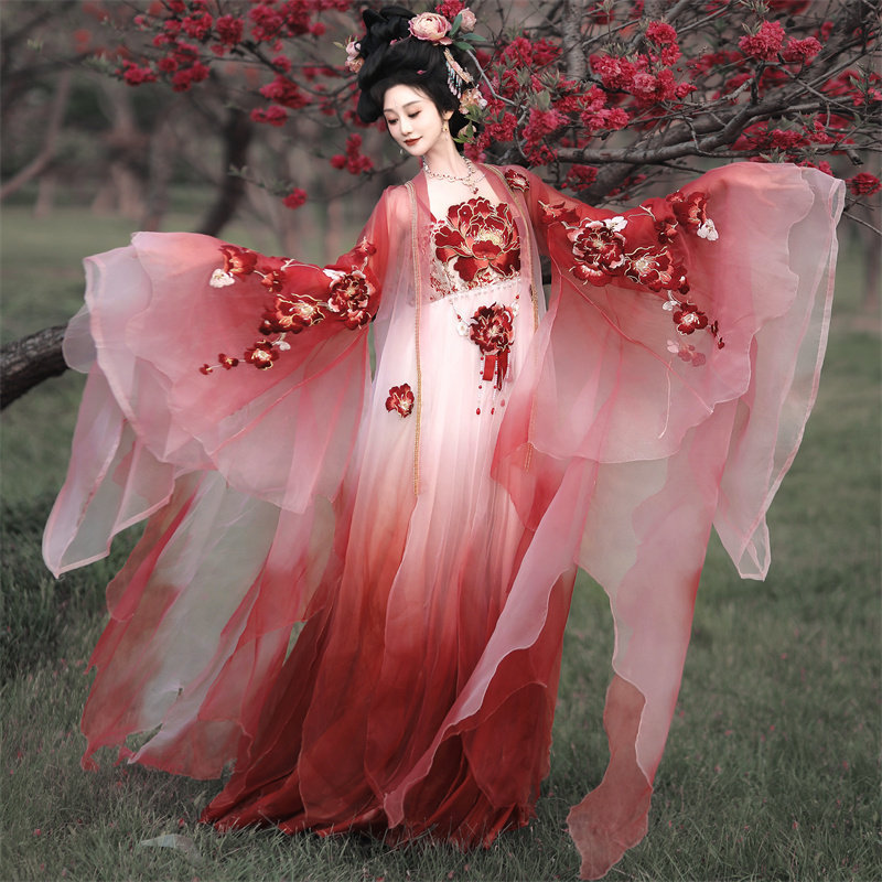 Zhī Yǔ Táng's Original Hanfu for Women: [Peony Flower Goddess] Hezi Skirt, Tang-Style Ethereal Waist-Length Skirt, Spring and Summer Chinese Style
