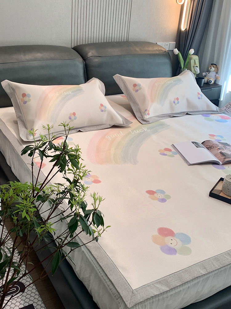 ✅ 1200D Cartoon Ice Silk Mat for Kidsren and Infants, Air-Conditioned Mat Three-Piece Set, Washable Baby Soft Mat Bed