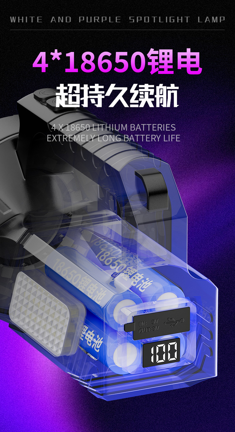 New Model Scorpion Lamp 365Nm Purple Light Portable Lamp Outdoor Searchlight Rechargeable Long-Lasting Lighting Flashlight