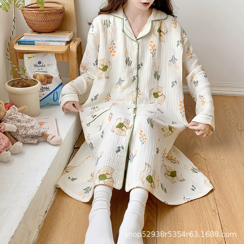 Ночная рубашка для беременных на весну и осень из чистого хлопка, Марлевое Платье для беременных, летнее тонкое послеродовое платье для беременных