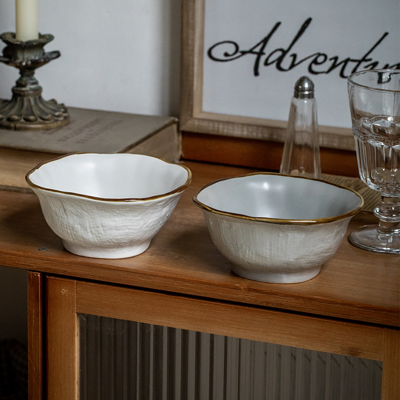 2024 nuevo tazón de arroz retro tazón de cerámica de 5 pulgadas tazón de arroz irregular tazón de fruta creativo exportación transfronteriza