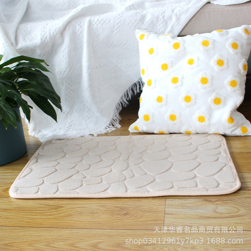 Wholesale coral velvet floor mats pebble embossed door mats solid color simple bathroom sponge absorbent foot mats