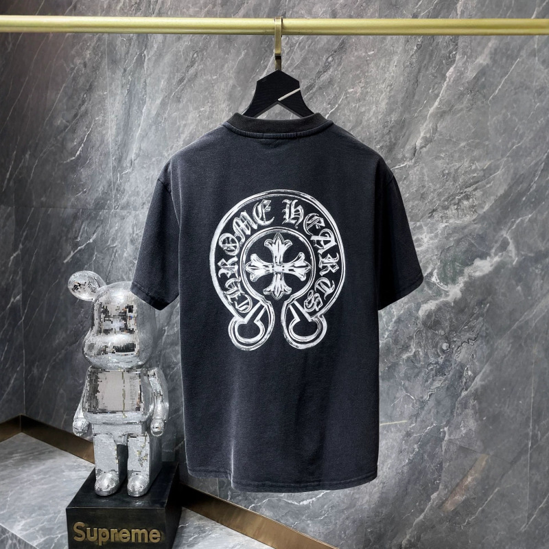 Correct version of Chrome Hearts 26ss large horseshoe hand-painted luminous heavy-duty washed short-sleeve men's casual T-shirt Correct version of Chrome Hearts 26ss large horseshoe hand-painted luminous heavy-duty washed short-sleeve men's casual T-shirt