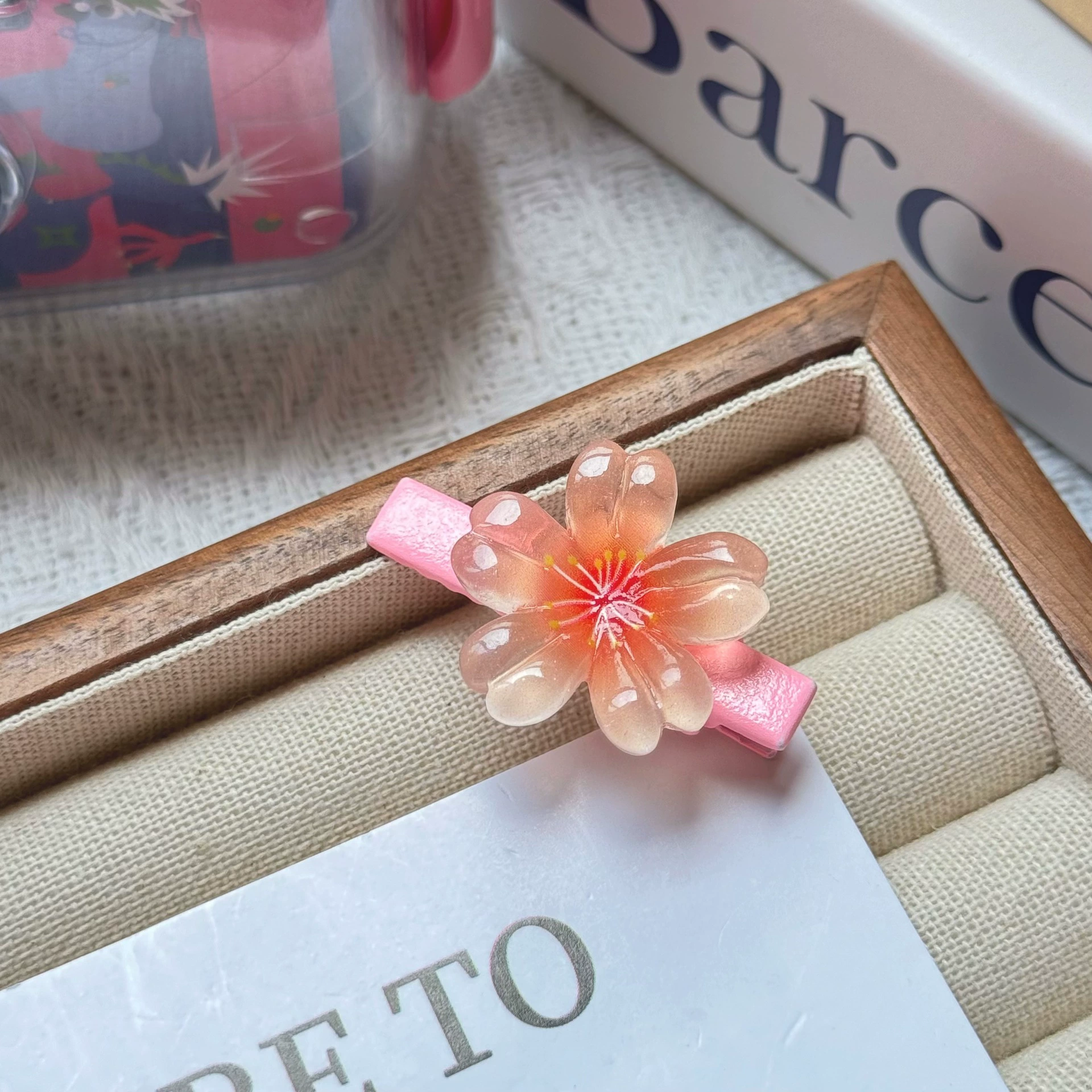 Заколка для волос Jelly Cherry Blossom, смоляная боковая клипса, 6 см, пастельные цвета