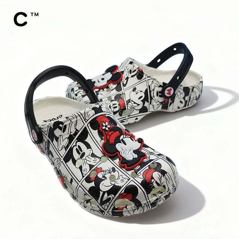 Cross Classic Mickey and Minnie Crocs Summer Outdoor Beach Shoes Sports Sandals Non-Slip Toe Slippers