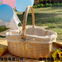 柳藤编野餐篮子采摘篮编织手提篮玩具买菜水果篮花篮购物篮收纳篮