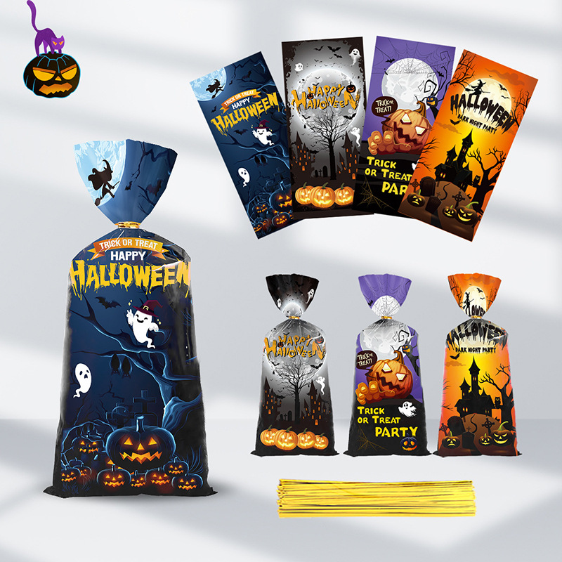 50个创意万圣节印花OPP平口袋 曲奇饼干糖果礼品袋烘焙点心包装袋