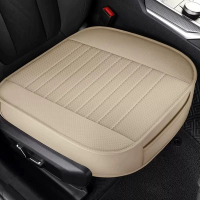 Perforated Leather Car Seat Cushion, Universal All-Season All-Inclusive Seat Cushion Cover, Single-Piece Seat Cushion, Single Main Driver Without Backrest, Cross-Border (Seat cushion, seat cover) - beige-punched-leather-full-cover