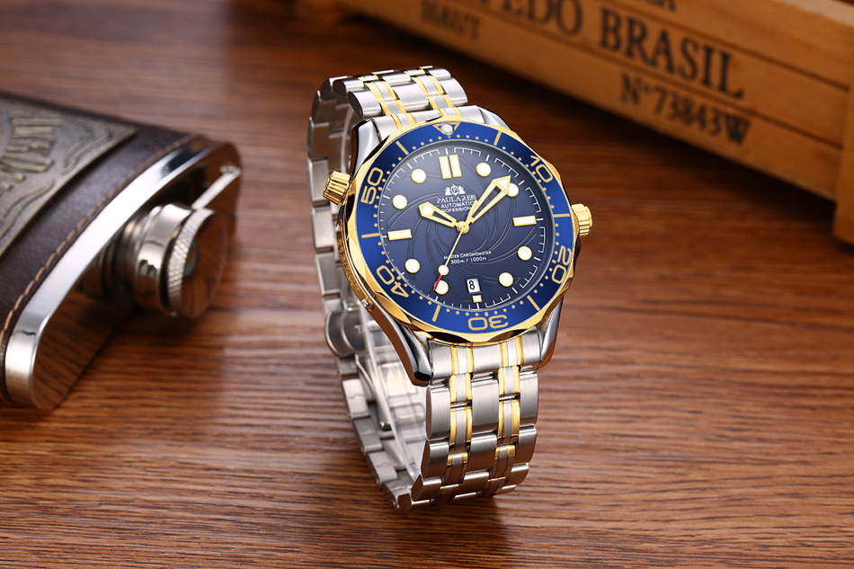 Vollautomatische mechanische leuchtende Stahlband Gold Herrenuhr AUTOMATISCHE UHR_voghion.com