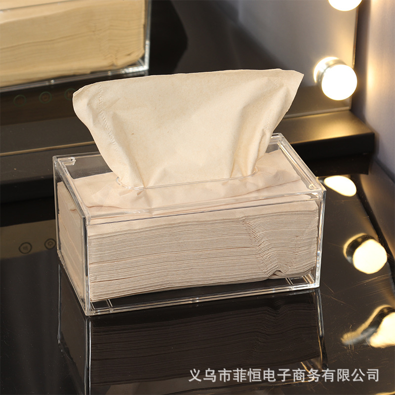 Caja de pañuelos de acrílico transparente caja de pañuelos creativa Europea clamshell caja de pañuelos de coche en stock al por mayor