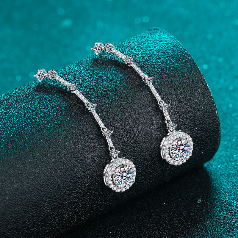 Pendientes de aro moissanite plata de ley con borlas largas_voghion.com