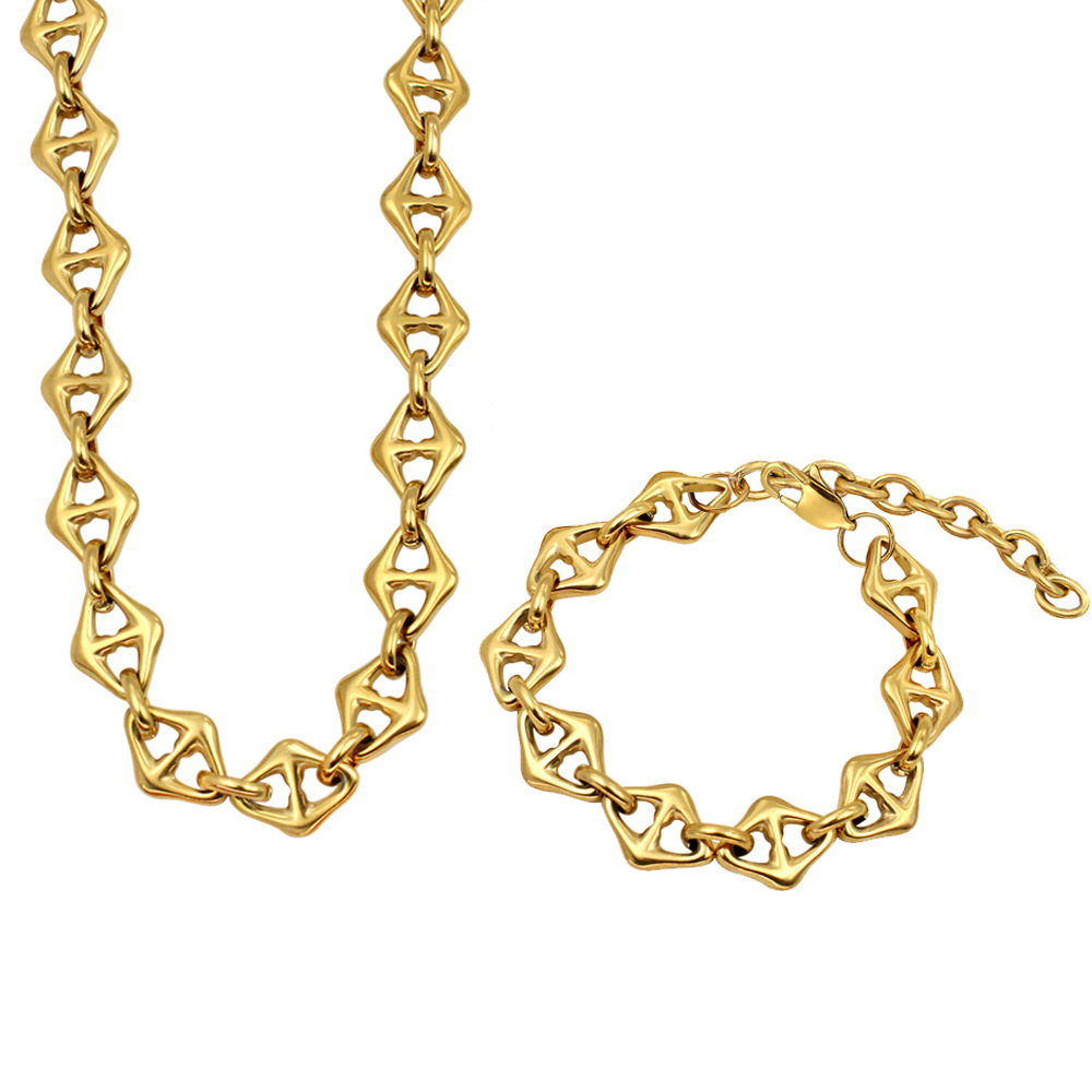 26g Weight PVD Coated Gold Plating Process 18K Gold, Real Gold Plated Plating Material Chain Bracelet, Necklace Classification Handmade Chain Chain Type Necklace + Jewelry Quantity Holiday, Daily Occasion 304 Stainless Steel Material Solid Color Pattern 2025 Spring and Summer Season Women's Gender Hip-Hop, Retro Style Waterproof Non Tarnish Craft PVD Coated 18K Gold Real Gold Plated Solid Color 304 Stainless Steel Hip-Hop Retro Waterproof Non Tarnish Chain Bracelet Necklace 32