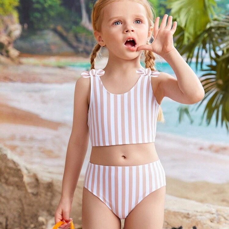 Sommerbadeanzug für Kinder, gestreift, frisch und niedlich, zweiteiliger Kinderbekleidungsstil_voghion.com