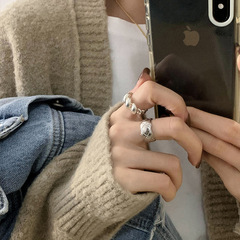 925純銀麻花牛角包邊個性菱形戒指女ins小眾設計高級感時尚輕奢風