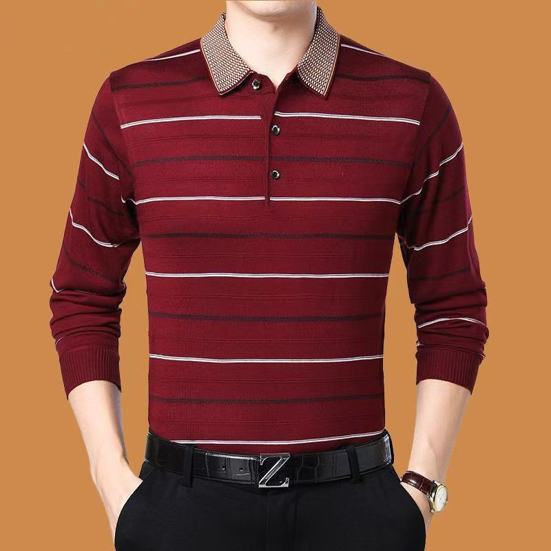Spring and Autumn Middle-aged Men's Long-sleeved T-shirt Autumn Clothes Middle-aged and Elderly Upper Clothes plus size Base Shirt Dad's Clothes