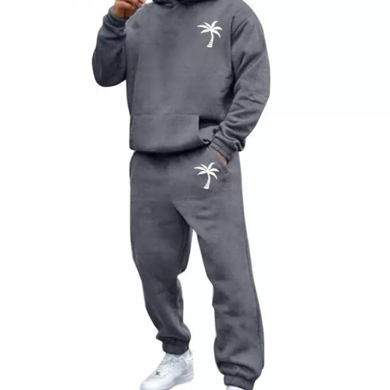 新款跨境高街宽松连帽卫衣卫裤加绒大码男士运动户外休闲卫衣套装