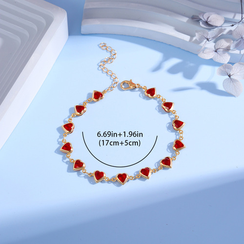 European and American cross-border candy-colored heart bracelet and necklace, colorful heart-shaped bracelet for women, sweet heart-shaped bead bracelet