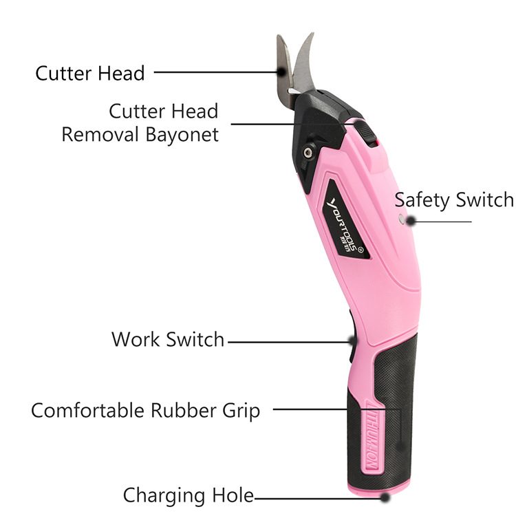 Tijeras eléctricas rosas, tijeras de tela de corte eléctrico, tijeras eléctricas domésticas recargables, pequeñas cantidades al por mayor