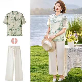 母亲节礼物衣服妈妈夏装新中式短袖衬衫中老年女夏季气质开衫上衣