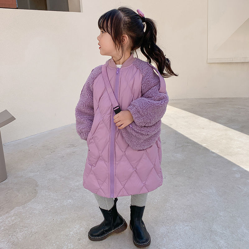 女童中长款棉衣棉服2024洋气时髦加厚女宝宝儿童白鸭绒羽绒服外套