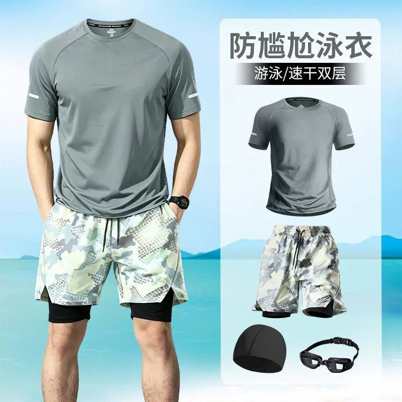 Swimsuit set for men, adult swimwear, beachwear for teenagers, boys, junior high school students, anti-embarrassment, new style for boys