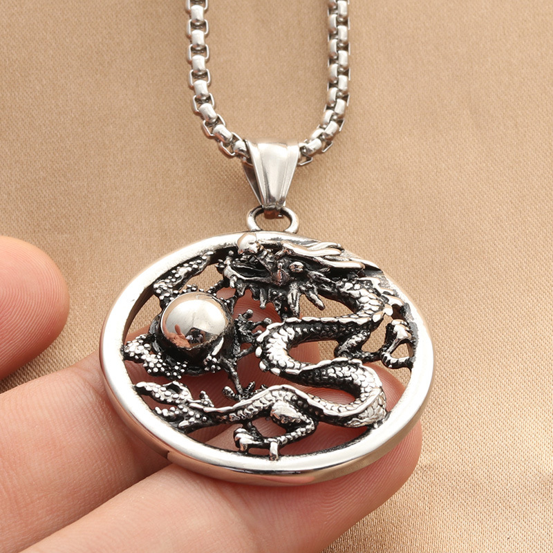 Pendentif dragon en titane style vintage pour hommes_voghion.com