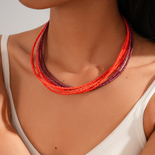 欧美波西米亚复古玻璃串珠多层毛衣链度假风小众高级感锁骨项链女