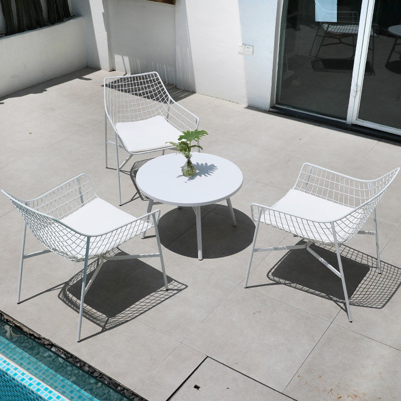 Nordic outdoor metal table and chair set courtyard garden sales office rainproof table and chair combination wrought iron