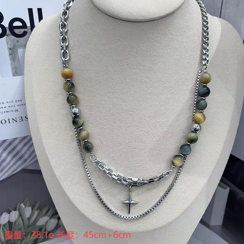 New Double-Layer Stitching Beaded Necklace Women's High-Level Design Sense Niche Men's Trendy Collarbone Chain Ins Hip-Hop No Fade