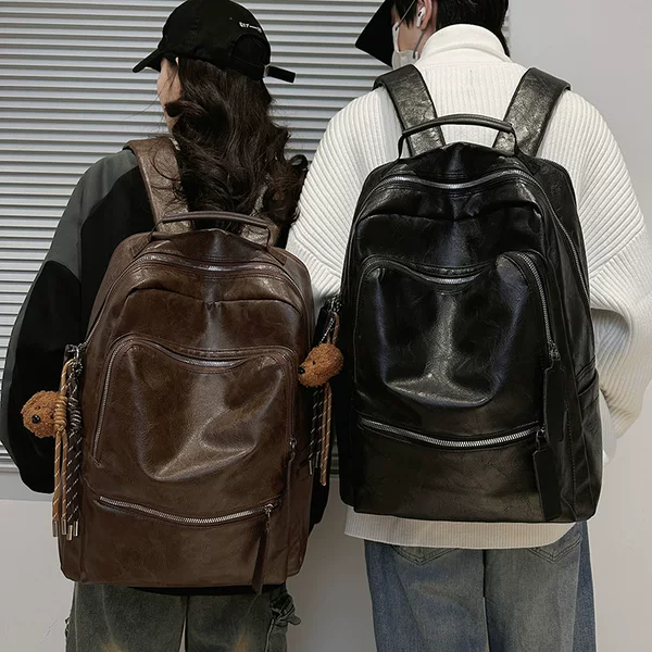 Cross-Border Retro Backpack Computer Bag Student Large-Capacity School Bag Pu Leather Korean Style Men's Business Casual Travel Bag