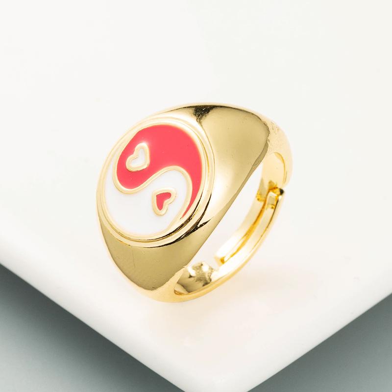 Tai Chi Gossip Shape Ring Copper Plated Real Gold Dripping Oil Ring display picture 6