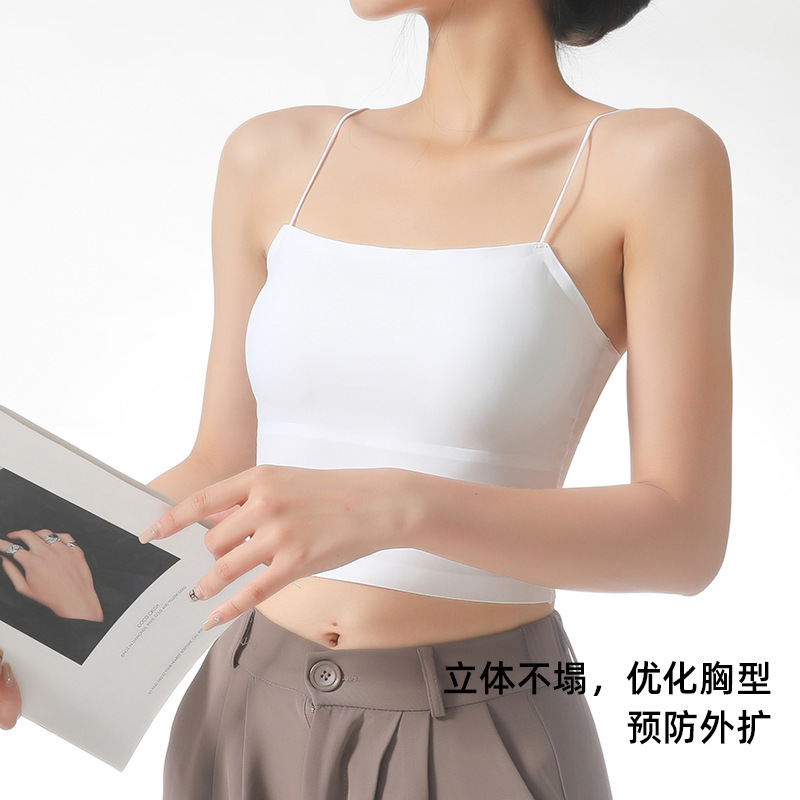 Korean foreign trade original single Ice Silk cool feeling inside and outside wear base vest without steel ring breast pad one-piece seamless underwear for women