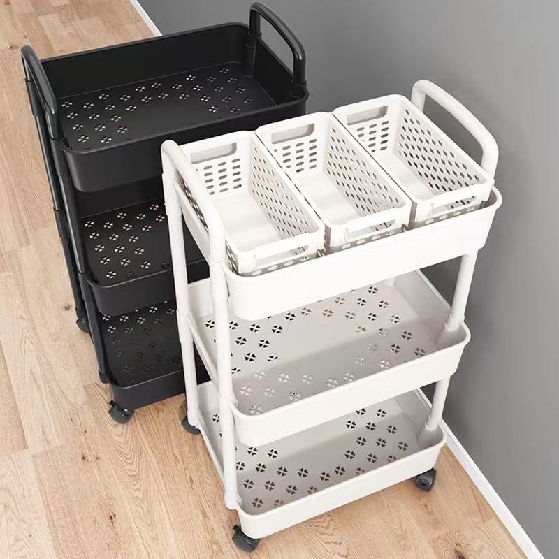 Trolley Storage Rack Floor-Standing Multi-Layer Storage Rack Bathroom Wheeled Trolley Multi-Functional Toy Snack Storage