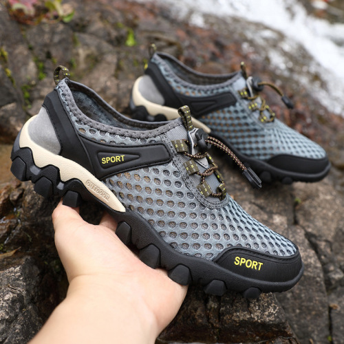 2024 Men's Mesh Shoes Summer Breathable Wading Shoes Men's Sports Leisure Running Trendy Shoes Korean Version Mesh Hiking Shoes
