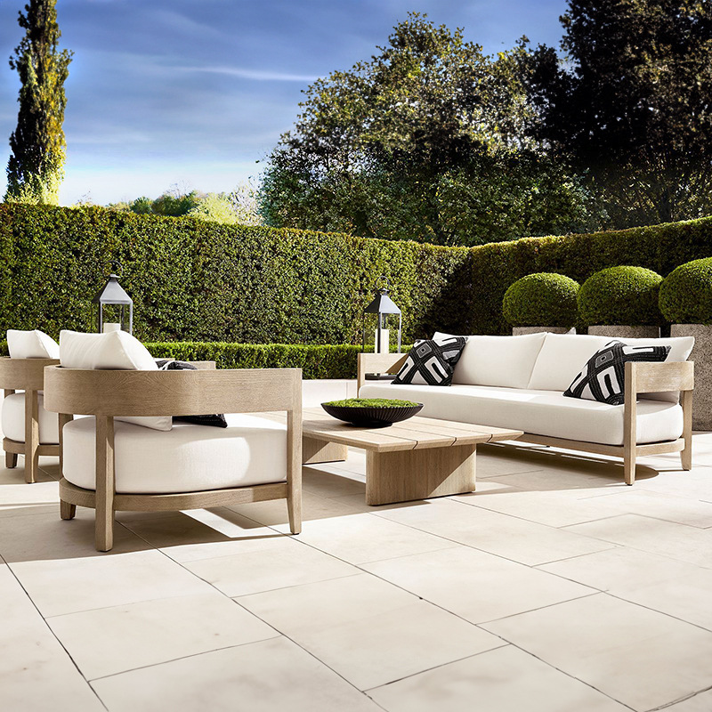 Conjunto de sofás de teca para exteriores, para patio, jardín, balcón, muebles impermeables y resistentes al sol, para hotel, villa, terraza, mesa de centro de madera maciza