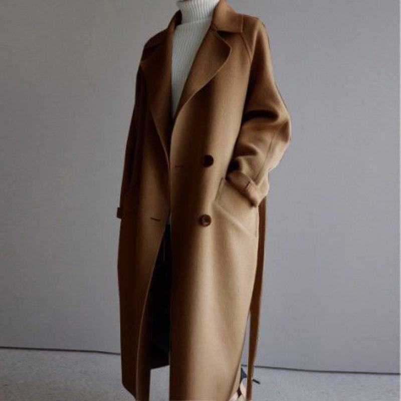 2023 Winter new mid-length beige woolen waitmore long waist-tight Harajuku style over-the-knee woolen coat_voghion.com