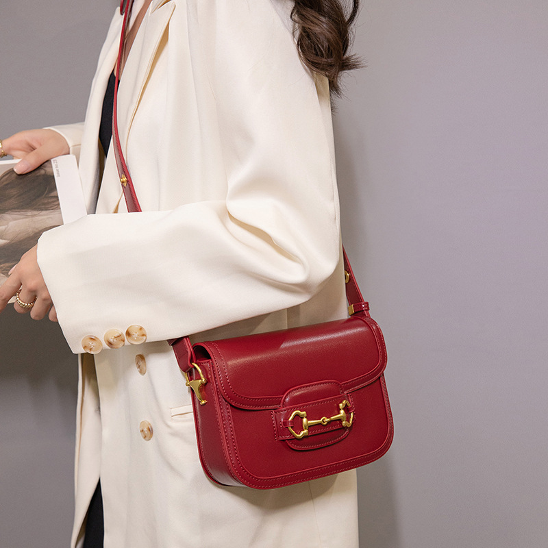 Women's Genuine Leather Bag 2026 New Fashion Versatile Underarm Bag 1955 Saddle Bag Single Shoulder Crossbody Bit Bag - Thumbnail 3
