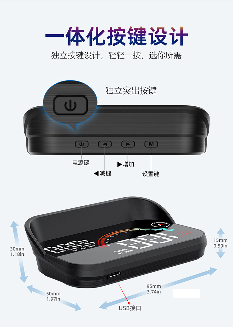 Car-Mounted M22 Gps Hud Head-Up Display, Universal Speedometer, Compass, and Projector for All Vehicles