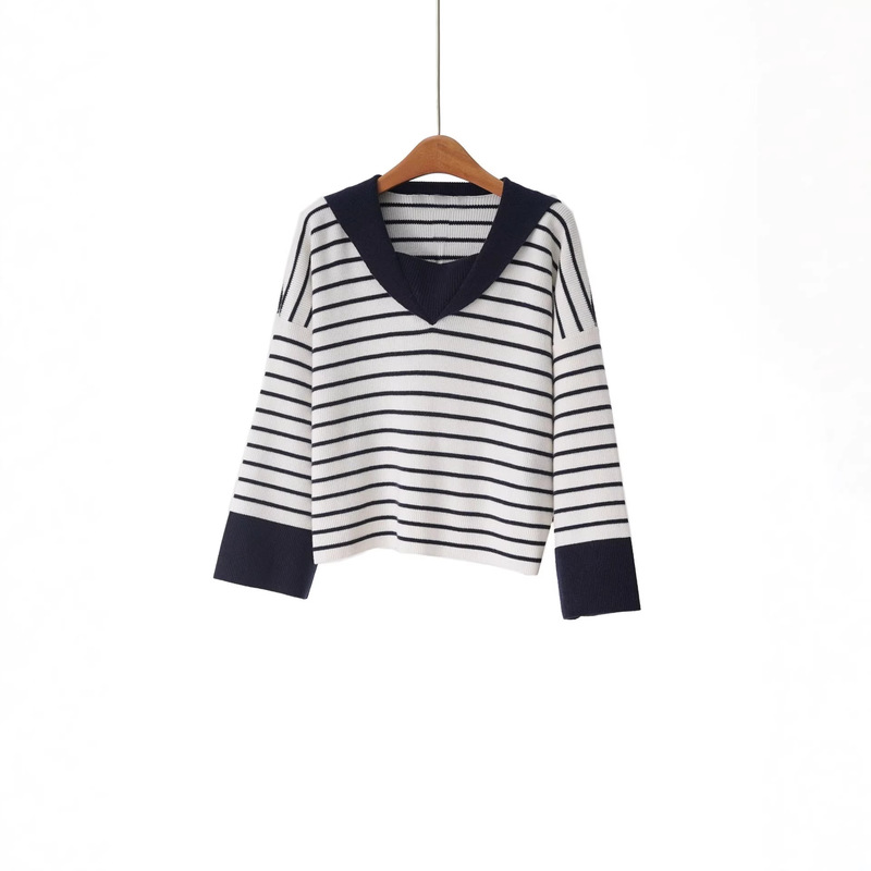 Elegant Purple Label Series! Spring 2026 Cashmere and Wool Loose-Fit Sailor Collar Striped Versatile Knit Sweater Elegant Purple Label Series! Spring 2026 Cashmere and Wool Loose-Fit Sailor Collar Striped Versatile Knit Sweater