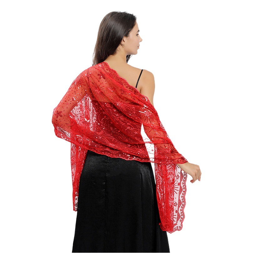 Exquisito lentejuelas bordado chal estrella Luna vestido de boda etapa partido cena para las mujeres